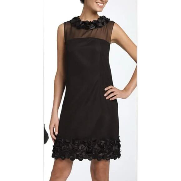Taylor Black Silk Sheath Cocktail Party Dress w/Satin Petals Sheer Overlay sz. 4 - Picture 1 of 9